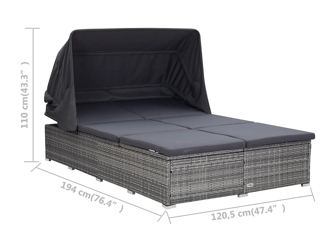 Transat à 2 places avec coussin Résine tressée Gris