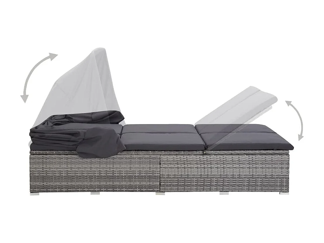 Transat à 2 places avec coussin Résine tressée Gris