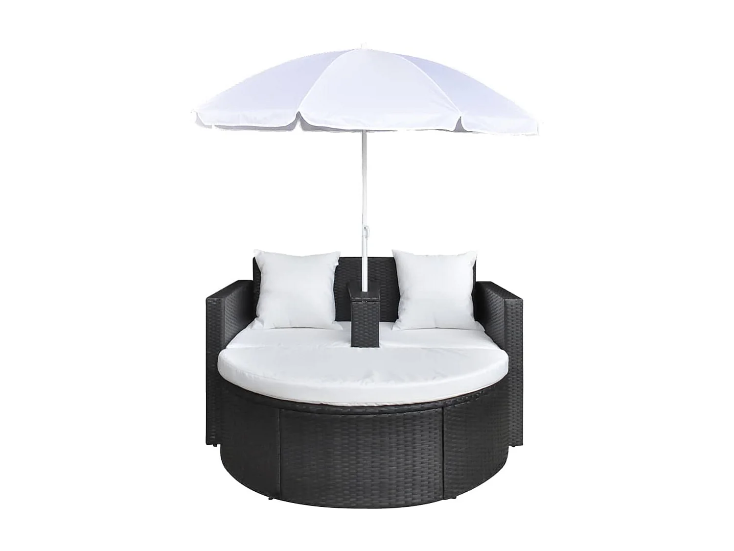 Lettino da giardino con parasole in resina nera midollino