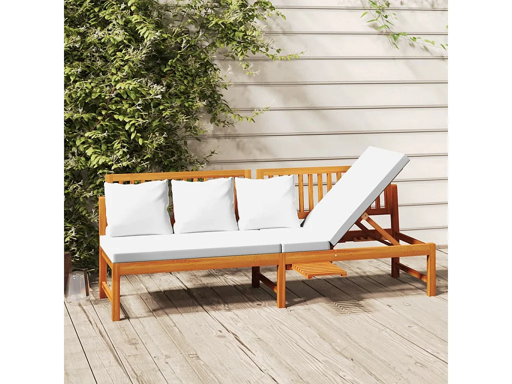 Espreguiçadeira com almofada creme 200x60x75cm Madeira maciça de acácia