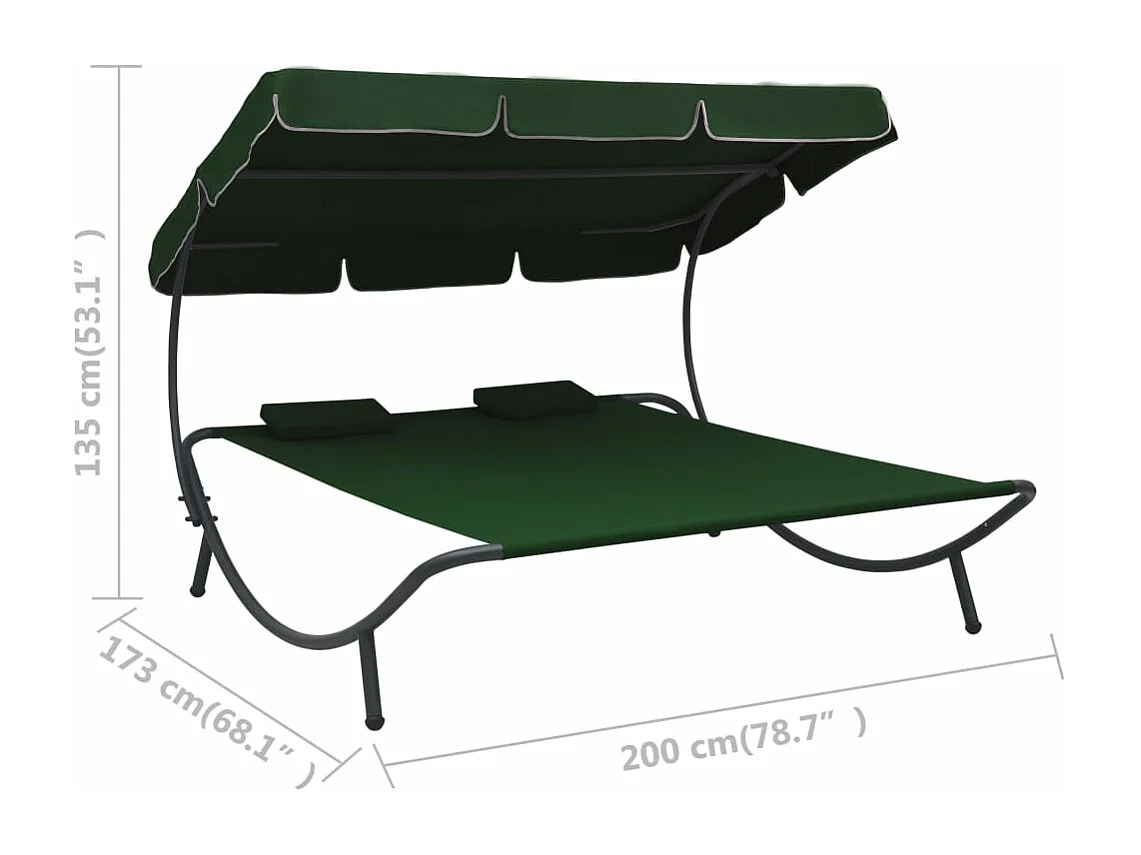 Espreguiçadeira ao ar livre com dossel e almofadas verde
