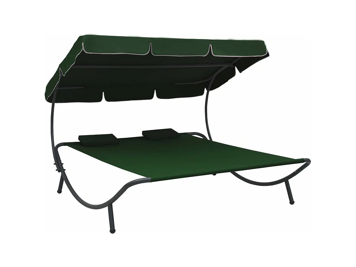 Outdoor-Tagesbett mit Baldachin und Kissen in Grün