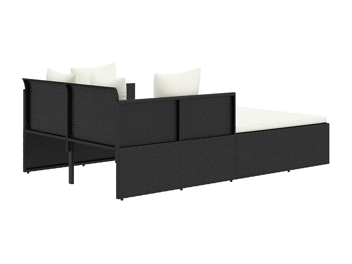 Chaise longue avec coussins noir 182x118x63 cm résine tressée