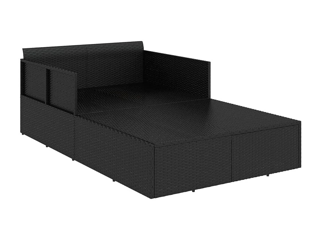 Chaise longue avec coussins noir 182x118x63 cm résine tressée