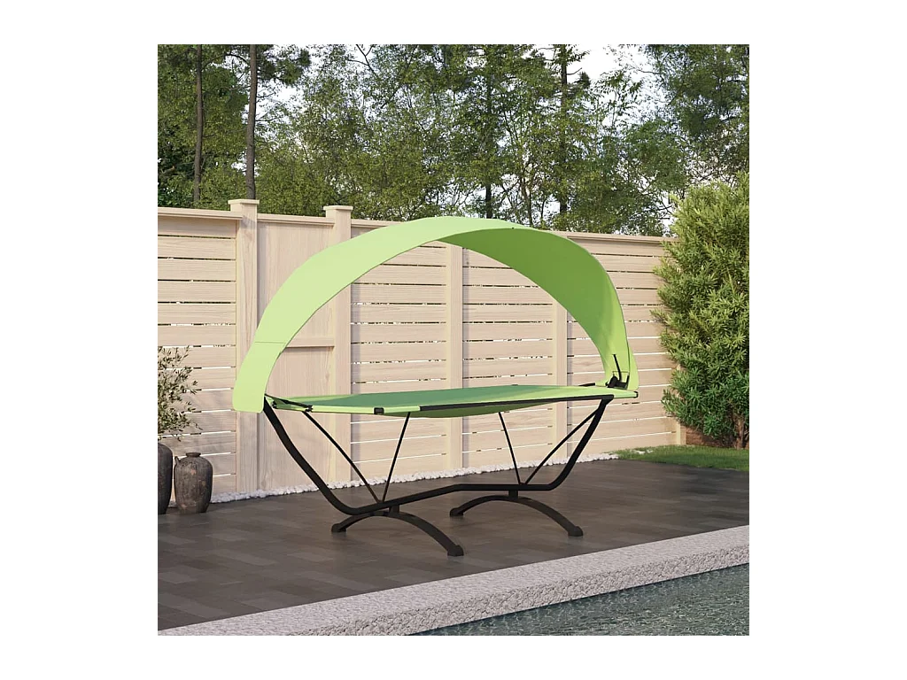 Lettino da esterno con baldacchino Steel Green e tessuto Oxford