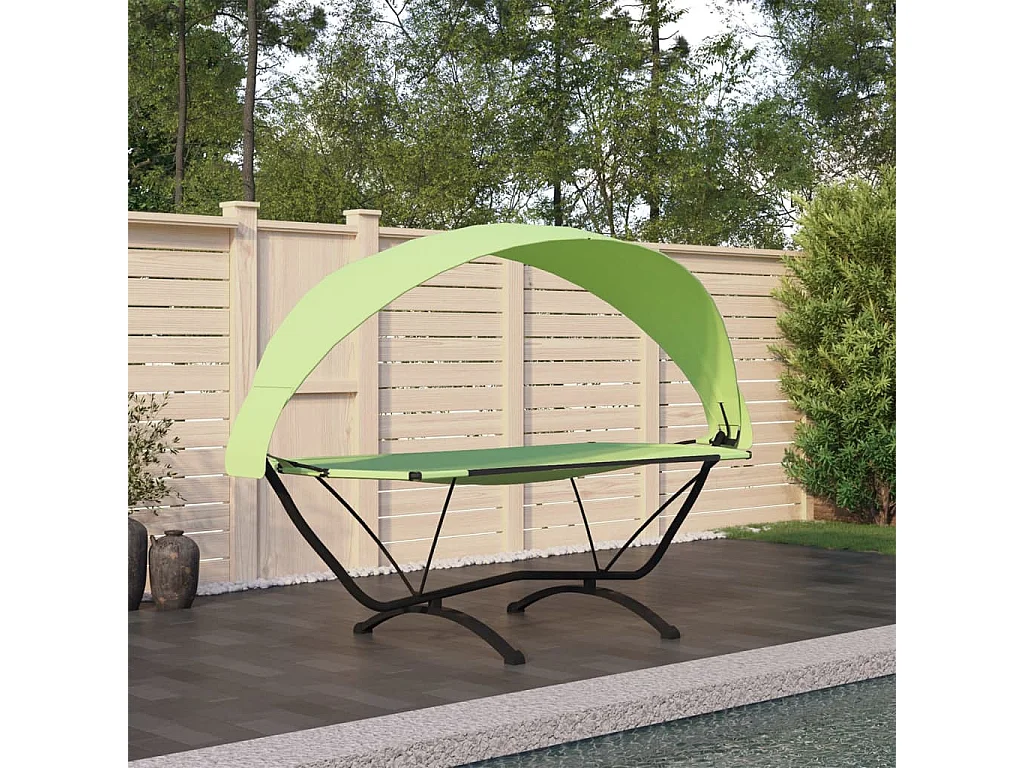 Lit de repos d'extérieur avec auvent Vert Acier et tissu Oxford