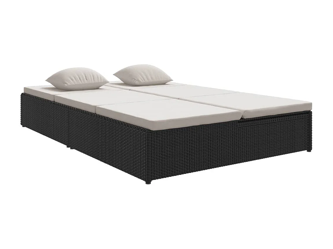 Tumbona convertible con cojines de resina tejida Negro