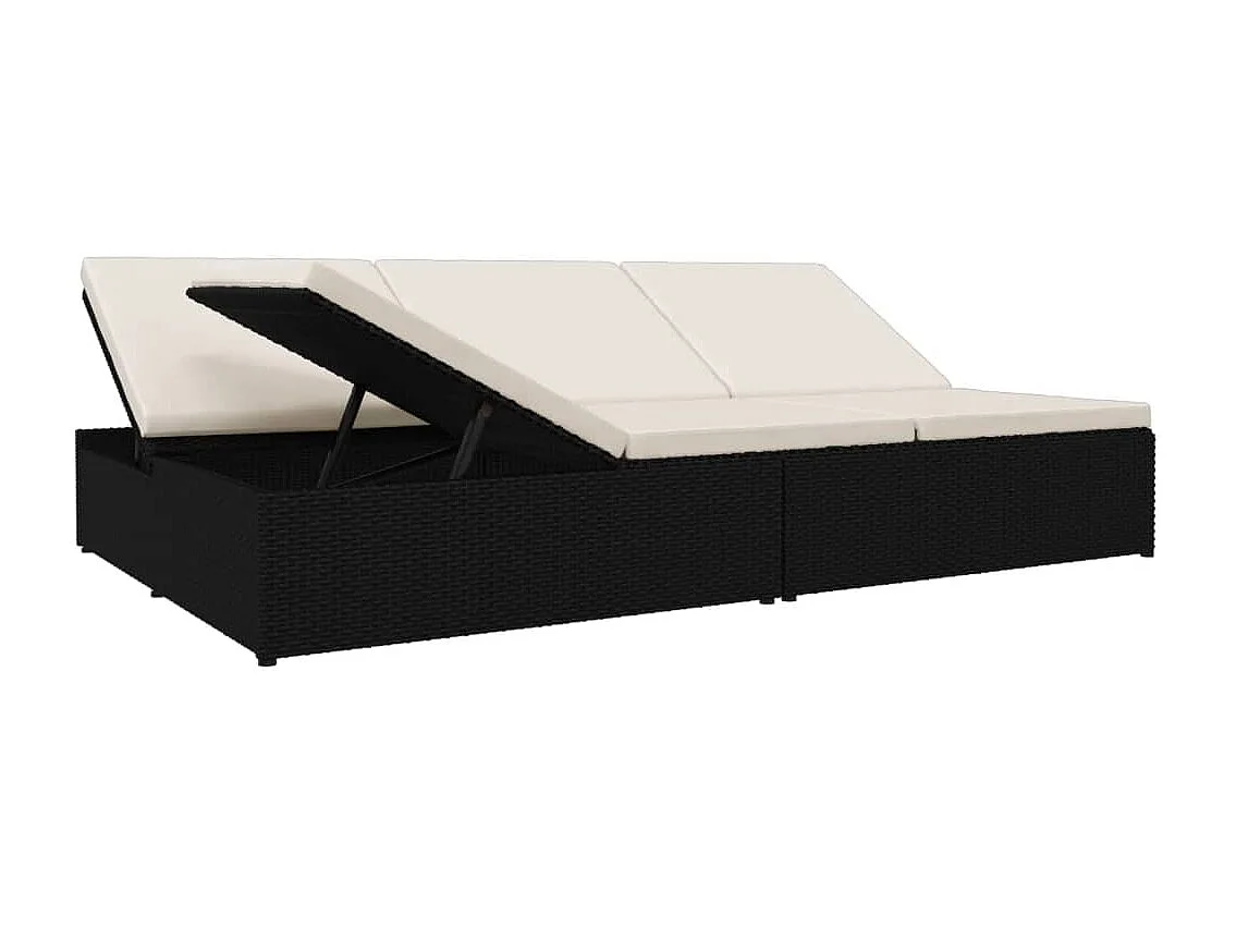 Tumbona convertible con cojines de resina tejida Negro