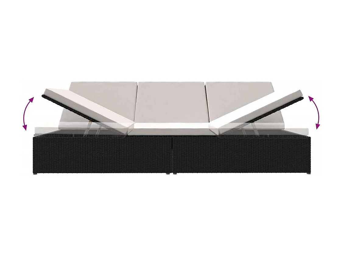 Tumbona convertible con cojines de resina tejida Negro