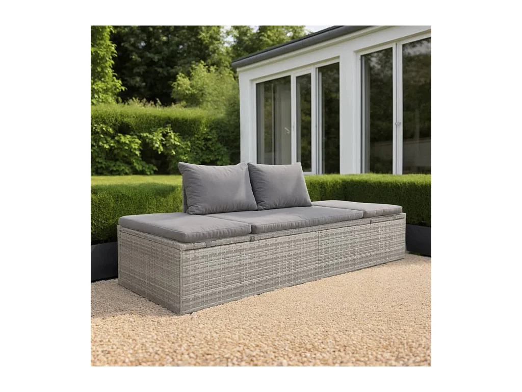 Lit de jardin Gris 195x60 cm Résine tressée