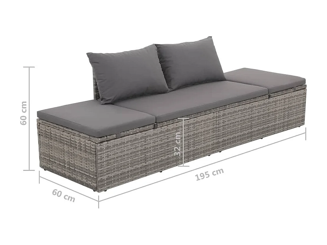 Lit de jardin Gris 195x60 cm Résine tressée