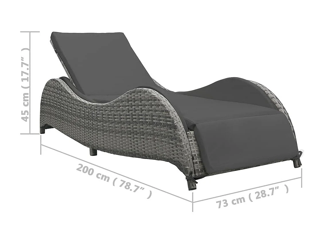 Chaise longue avec coussin Résine tressée Anthracite