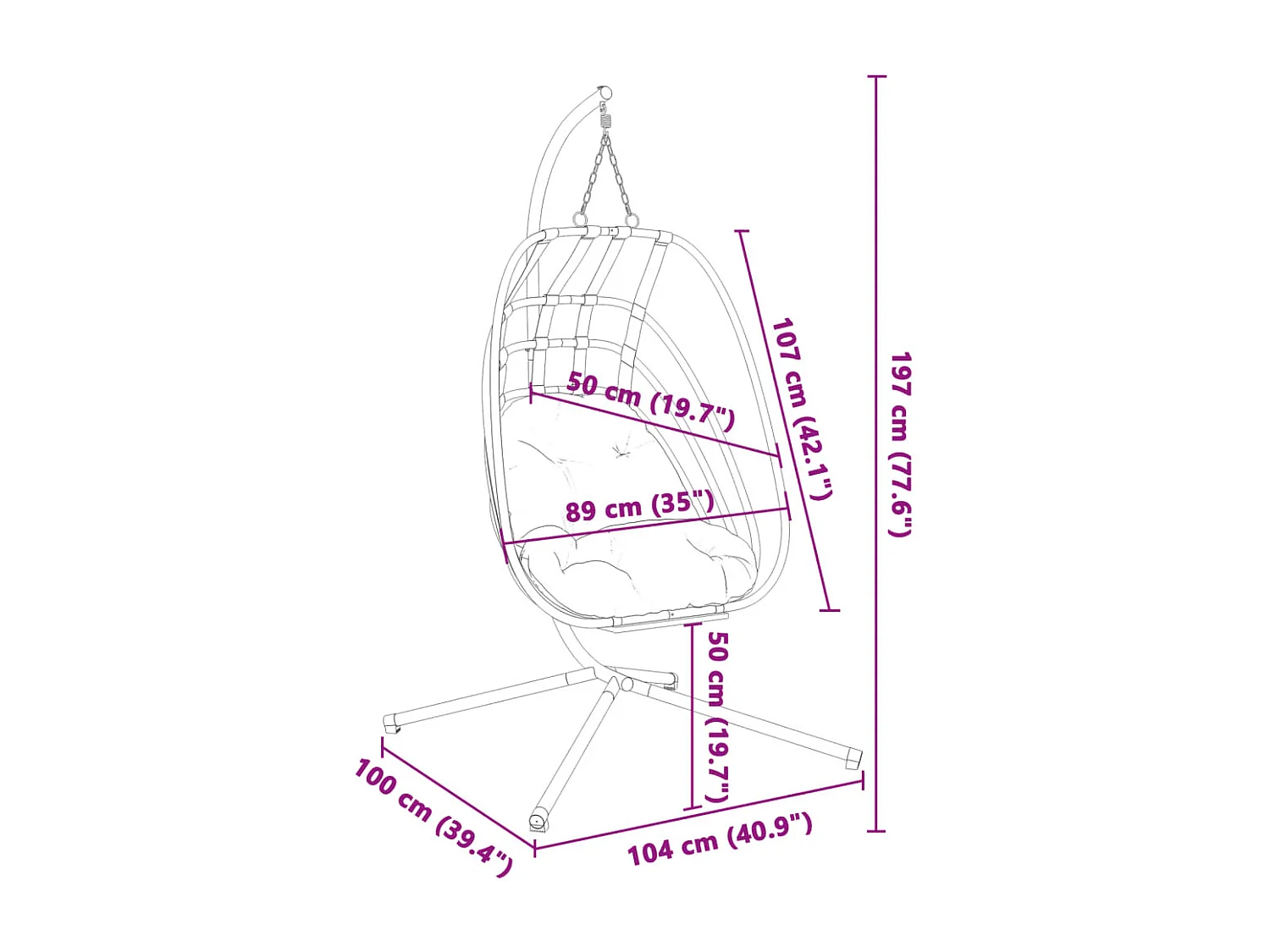 Cadeira suspensa oval com suporte em aço antracite