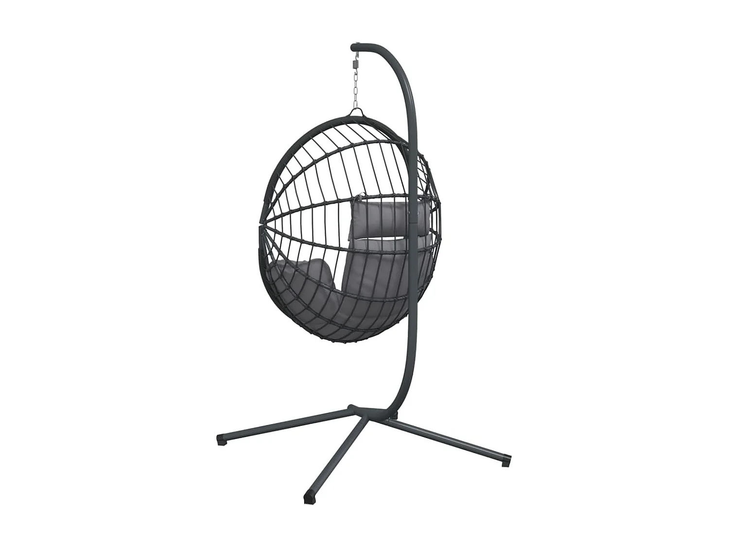 Chaise suspendue en forme d'œuf et support gris rotin et acier