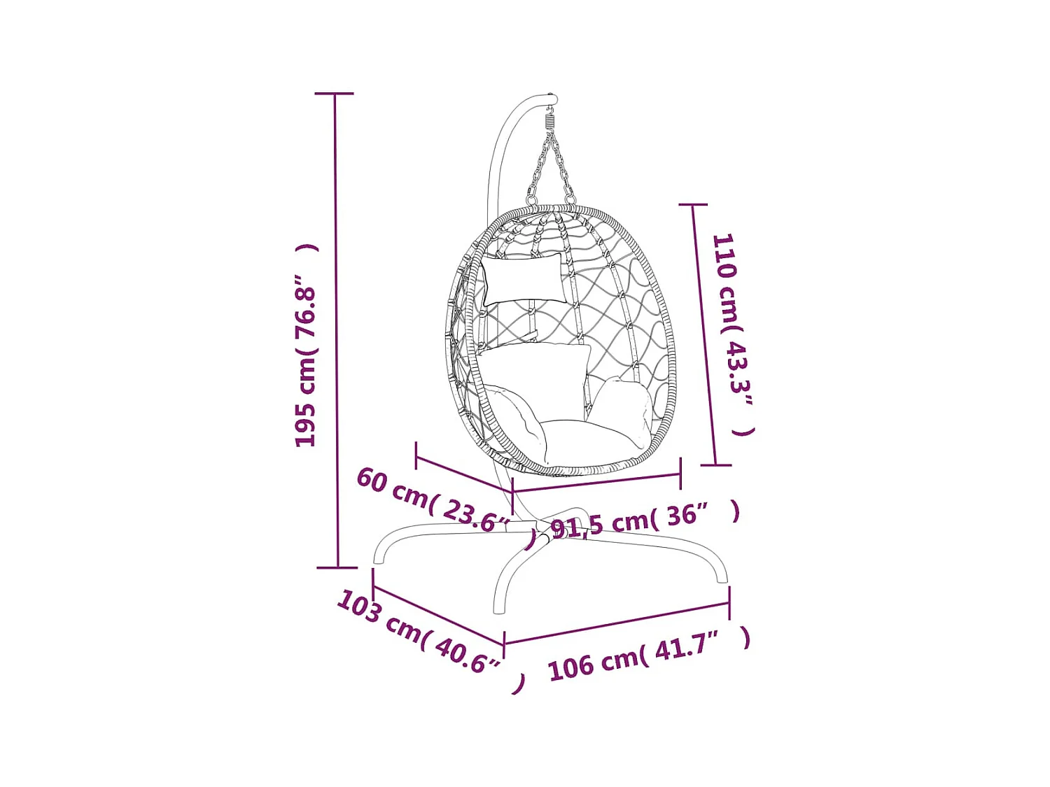 Poltroncina sospesa a forma di uovo con cuscino Antracite