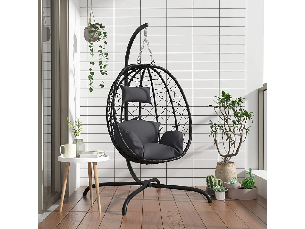 Chaise suspendue en forme d'œuf avec coussin Anthracite