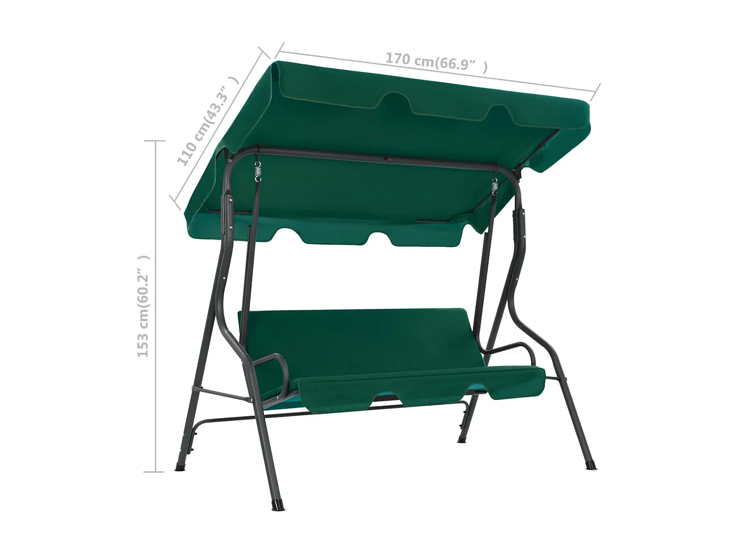 Balancelle de jardin Vert 170 x 110 x 153 cm Tissu