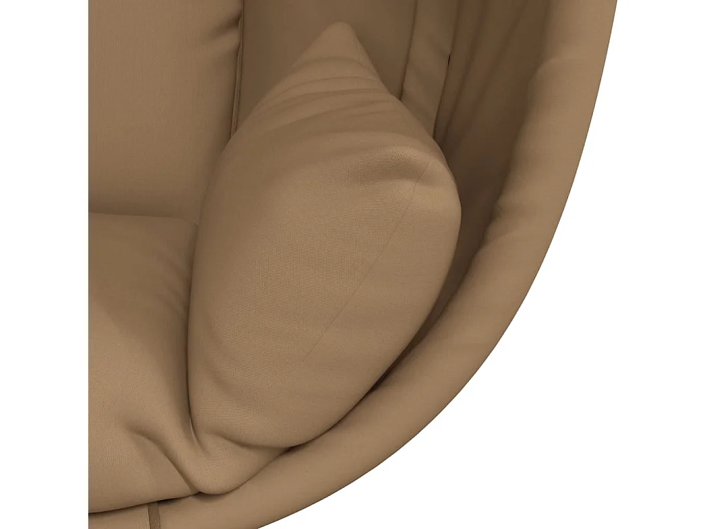 Poltroncina sospesa a forma di uovo con struttura in tessuto e acciaio color tortora