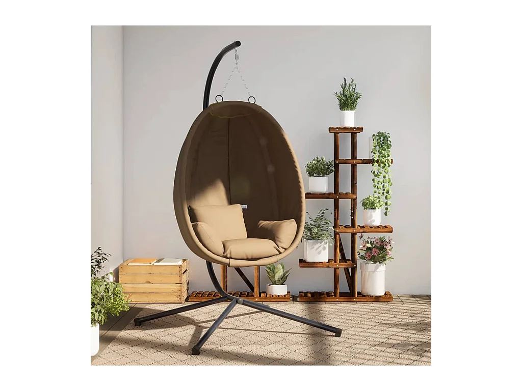 Chaise suspendue en forme d'œuf et support taupe tissu et acier