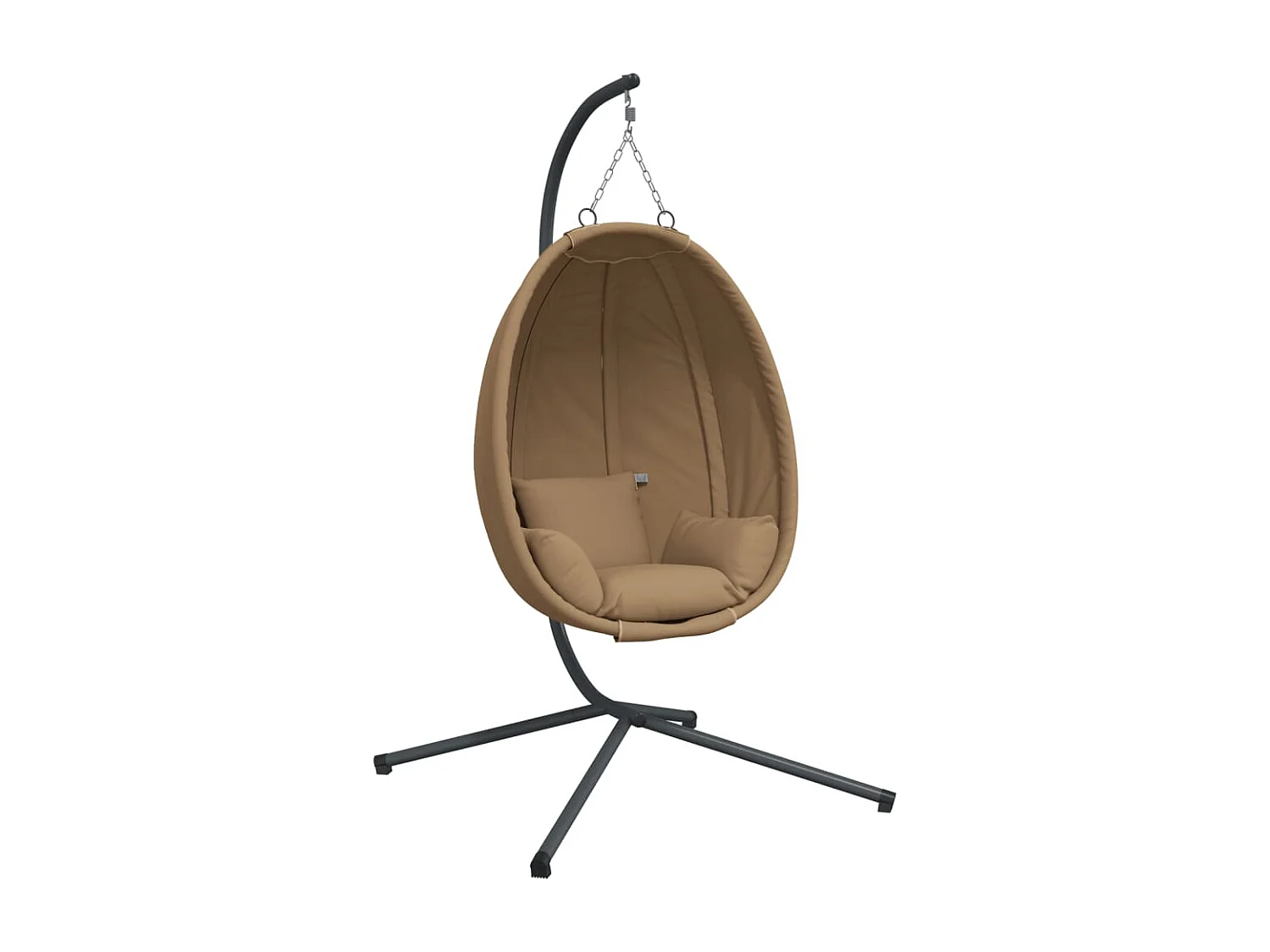 Chaise suspendue en forme d'œuf et support taupe tissu et acier