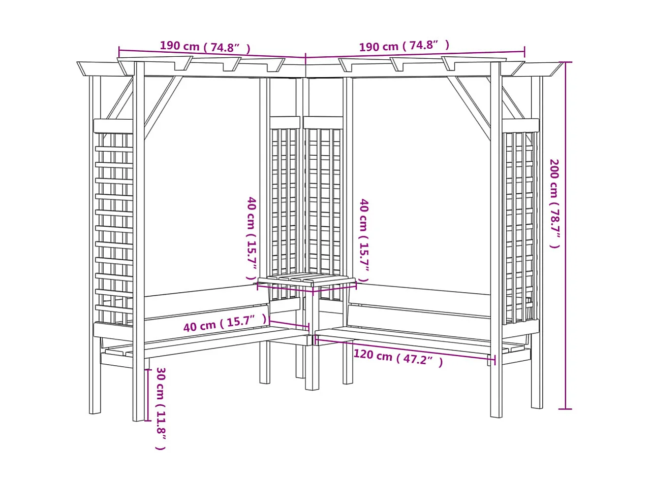 Pergola angolare con panca Legno di pino impregnato