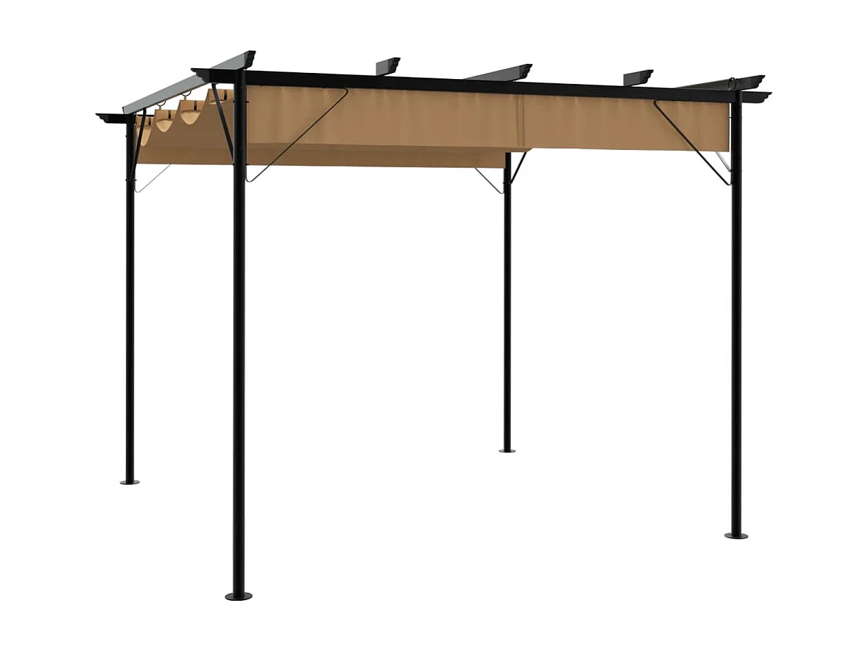 Pérgola con techo retráctil topo 3x3 m acero 180 g/m²