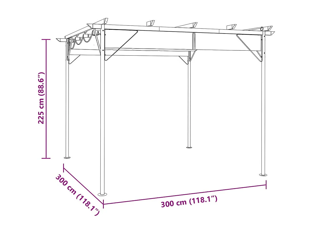 Pérgola con techo retráctil topo 3x3 m acero 180 g/m²