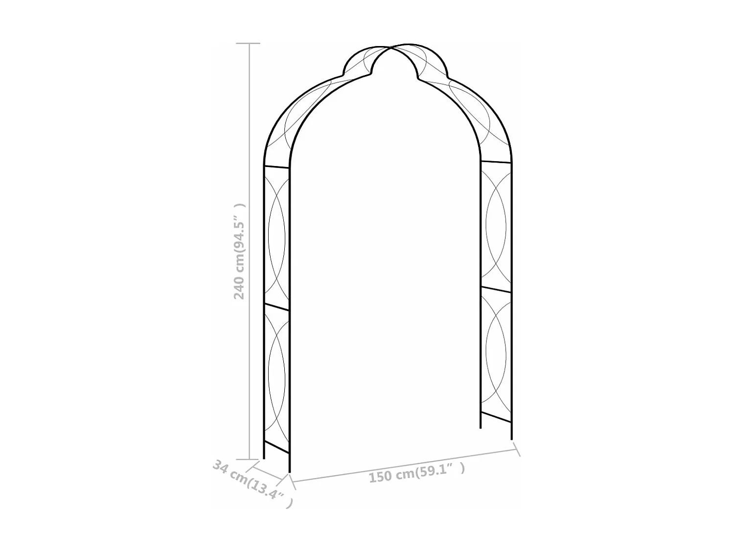 Arco de jardim preto 150x34x240 cm ferro