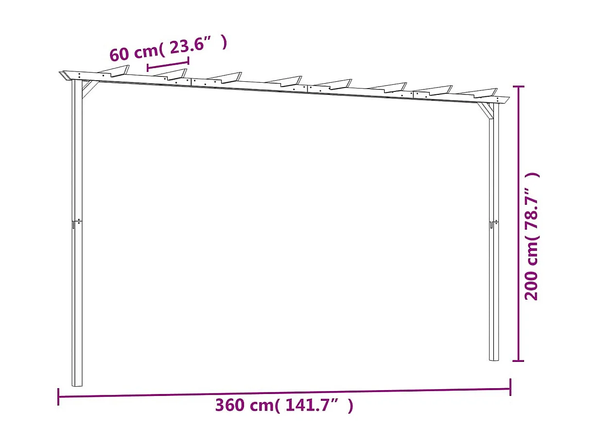 Pérgola de jardín Pino impregnado 360x200x60 cm