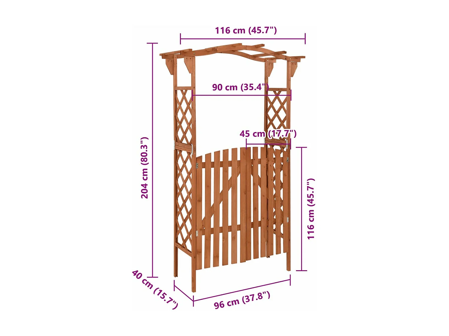 Pergola avec portail 116x40x204 cm Bois de sapin massif