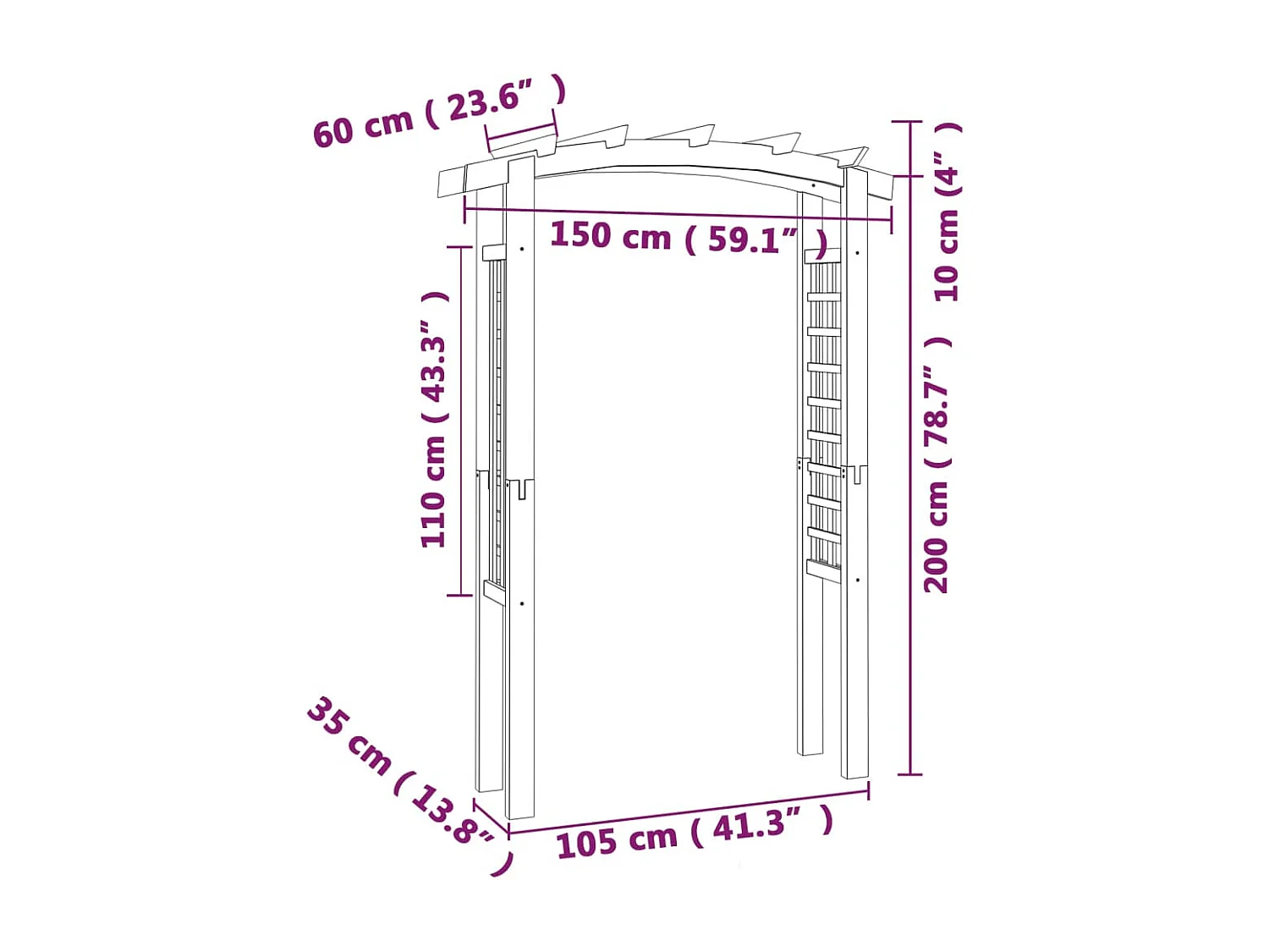Voûte en treillis 150x60x210 cm Bois