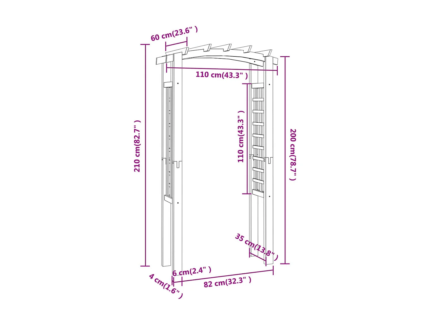 Arche en treillis 110x60x210 cm Bois de pin massif imprégné