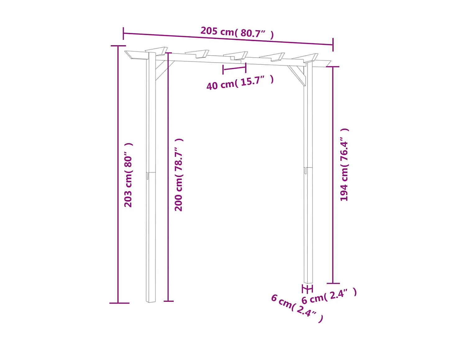 Pergola de jardin 205 x 40 x 203 cm Bois