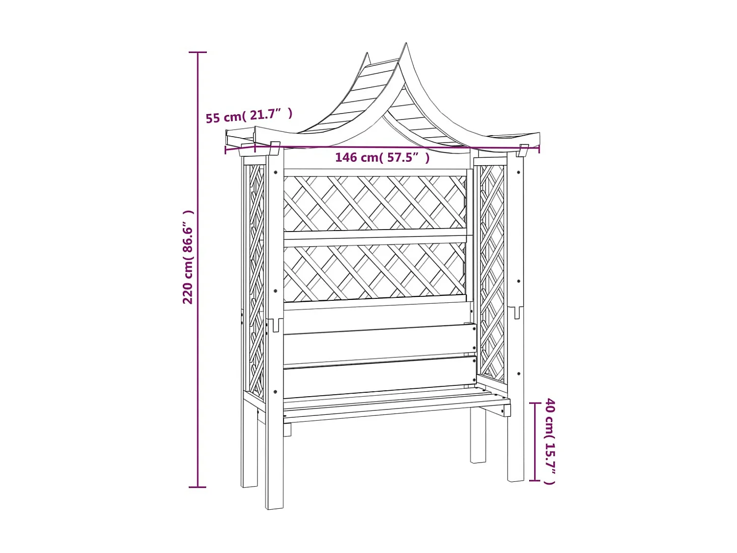 Pergola de jardin avec toit et banc Bois de pin imprégné