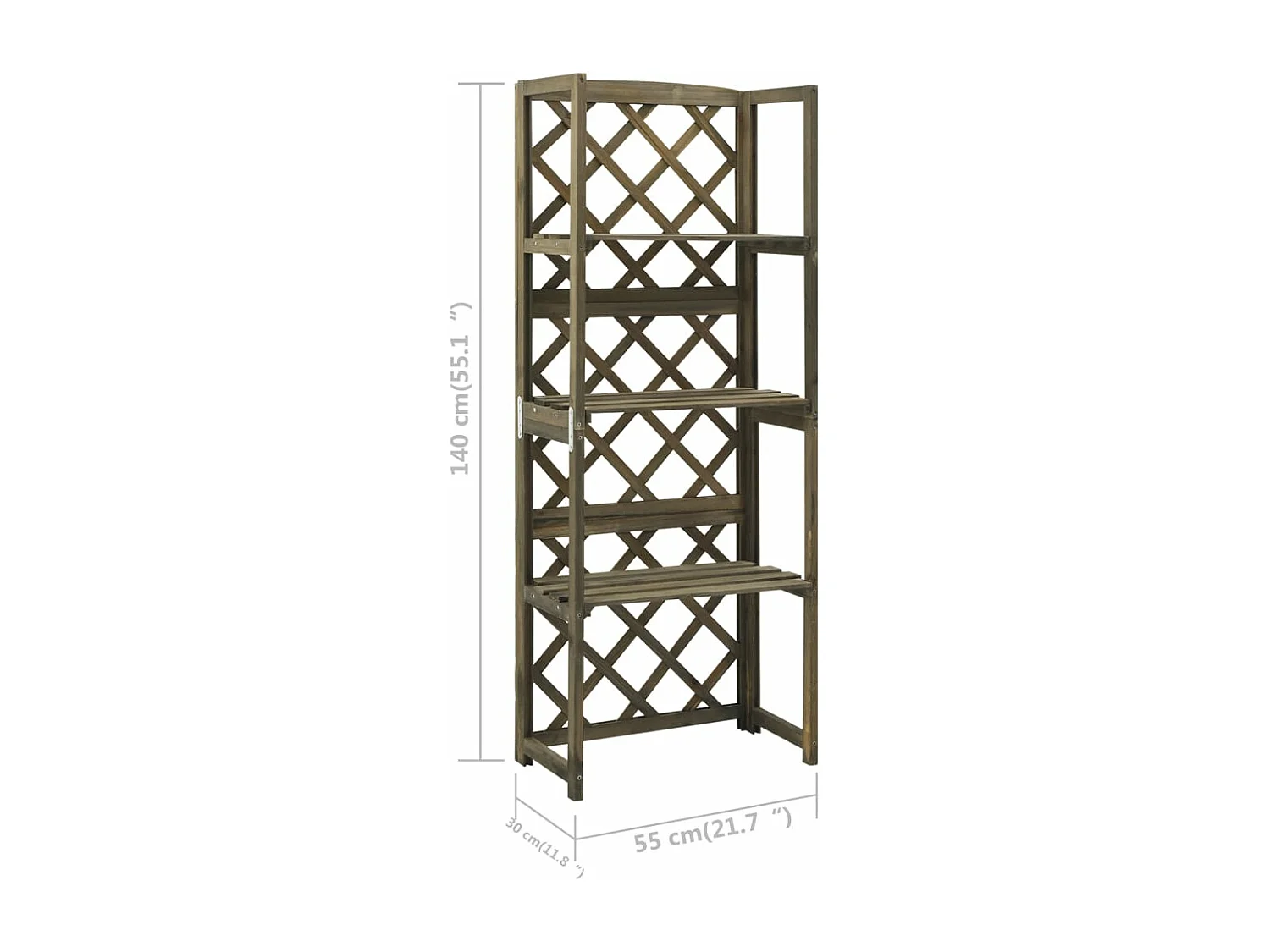 Treliça com prateleiras Cinza 55x30x140 cm Madeira maciça de abeto