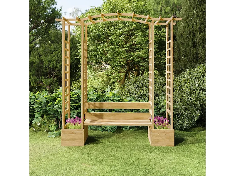 Tuinpergola met bank en plantenbakken Geïmpregneerd grenenhout