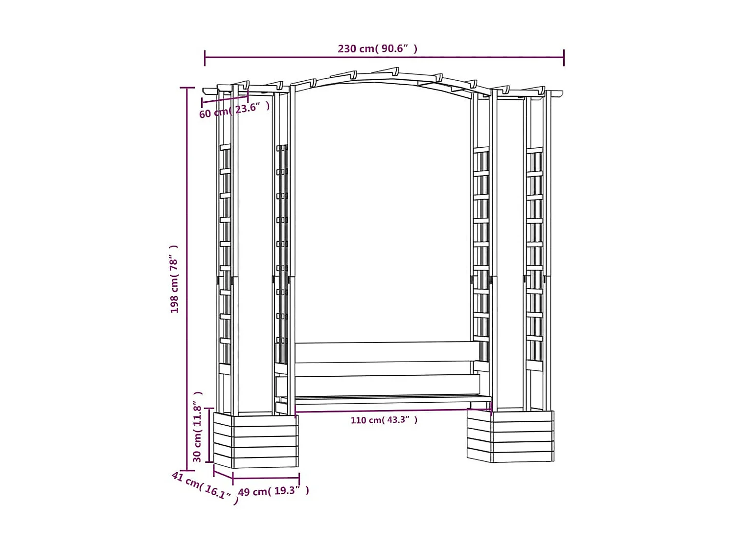 Pérgola de jardín con banco y jardineras Madera de pino impregnada