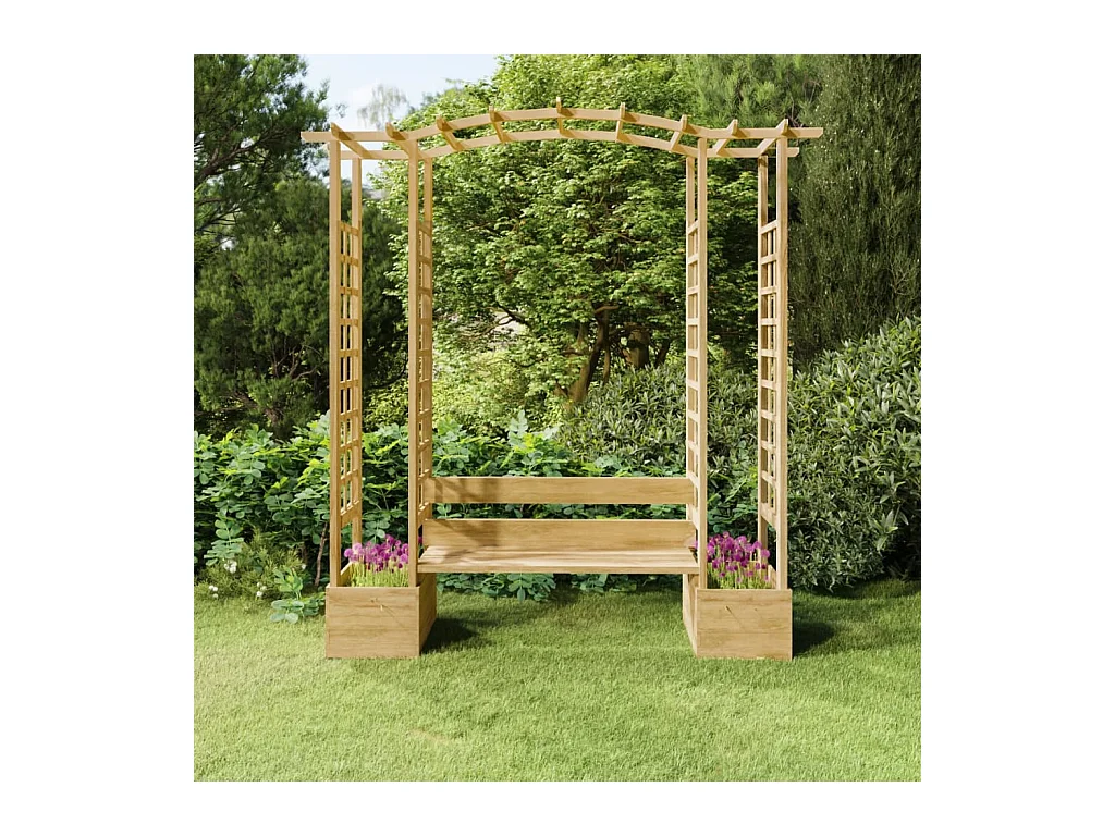 Pergola de jardin avec banc et jardinières Bois de pin imprégné