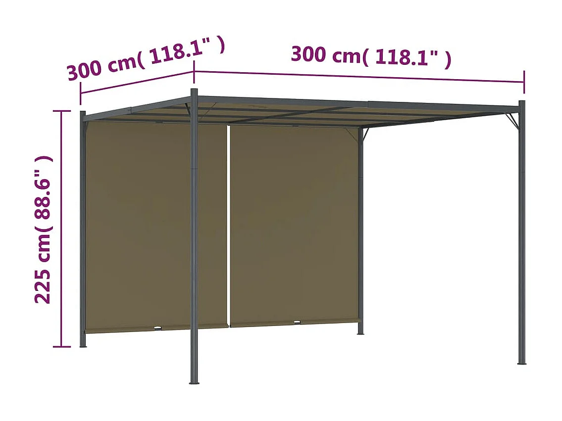 Pergola da giardino con tenda retrattile 3x3 m Tortora 180 g/m²