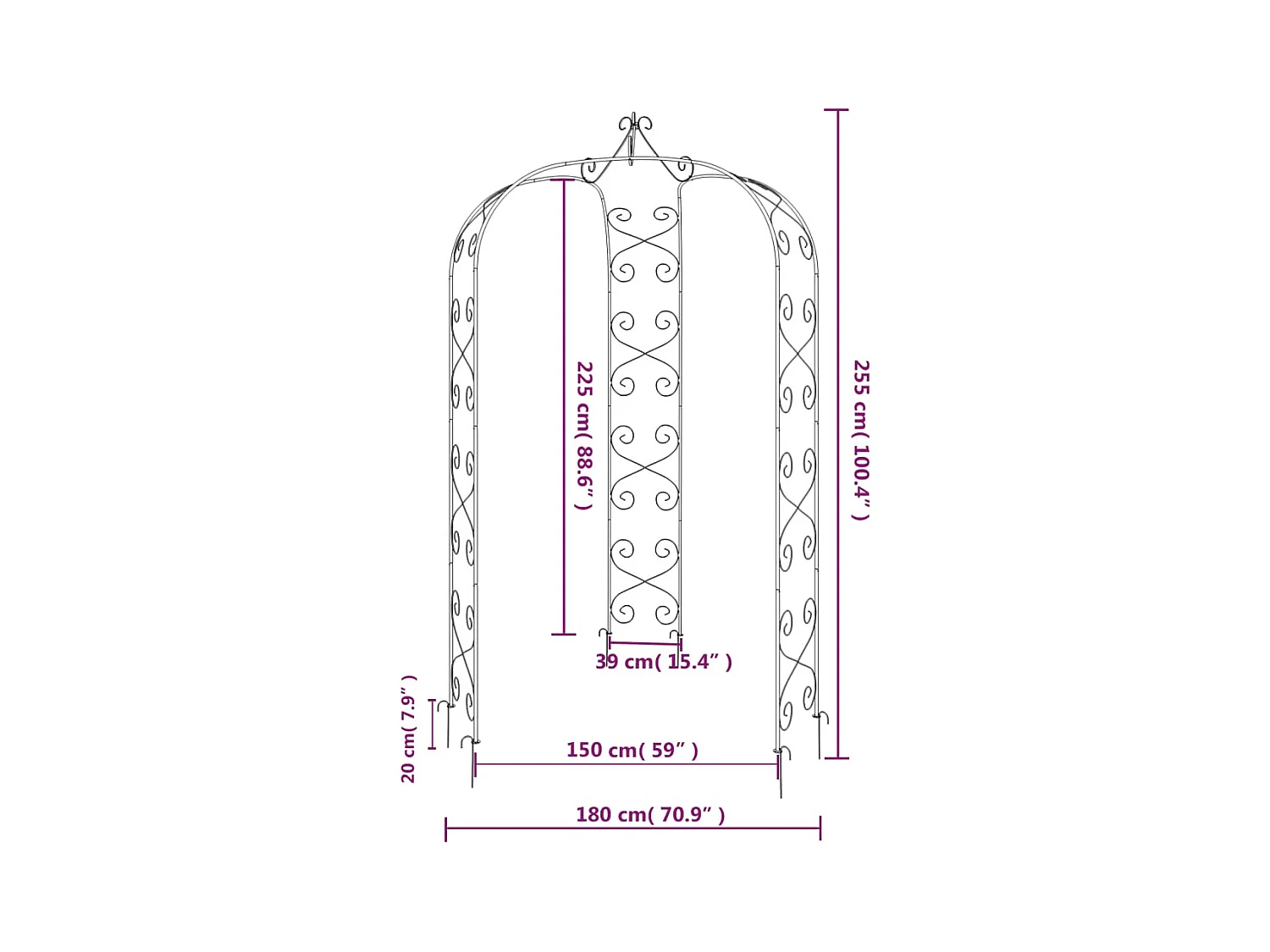Arco de jardín Negro Ø180x255 cm Acero