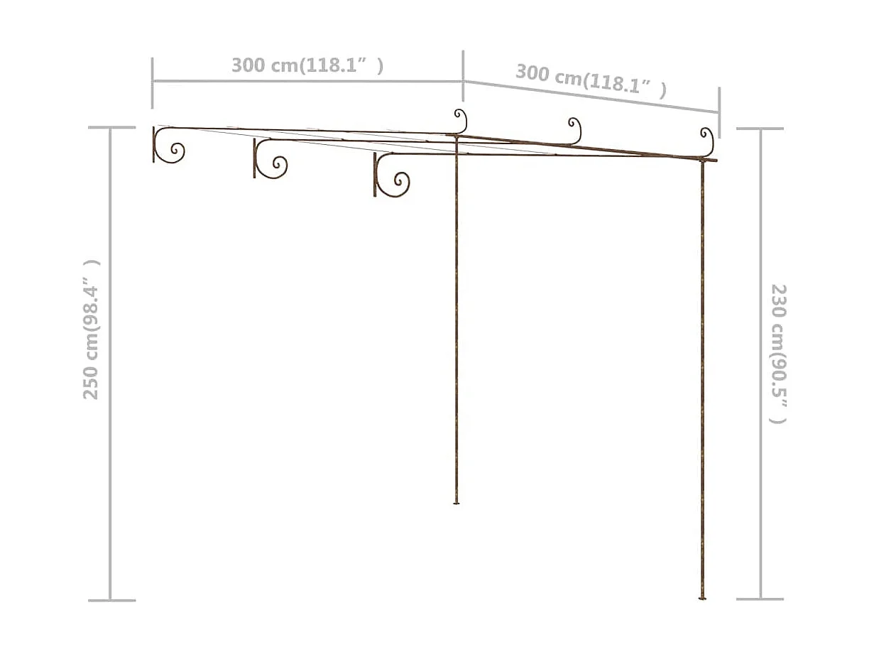 Tuinpergola Antiek bruin 3x3x2,5m Ijzer