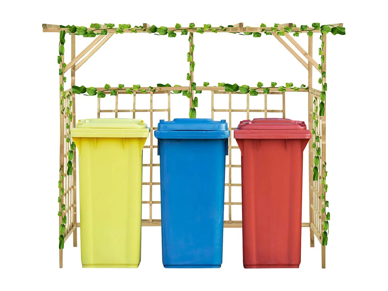 Pérgola de jardín para papeleras triples Madera de pino impregnada