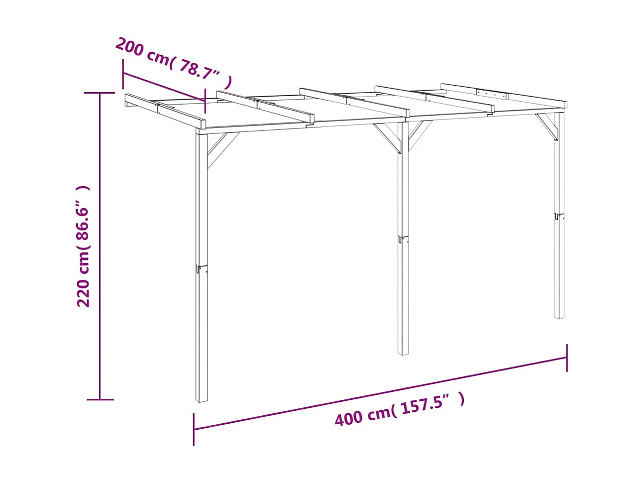 Pérgola inclinada 2 x 4 x 2,2 m Madeira
