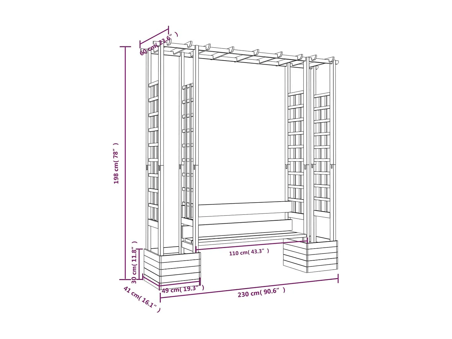 Pérgola de jardín con banco y jardineras Madera de pino impregnada