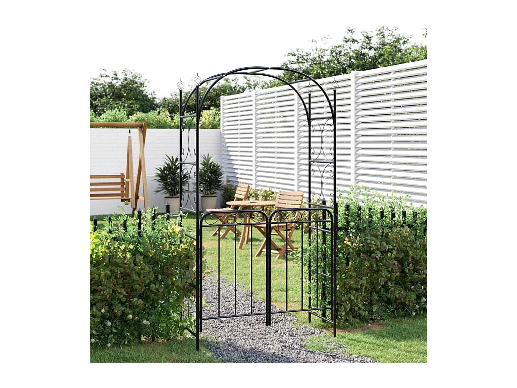 Arche de jardin avec portail noir 108x45x235 cm acier