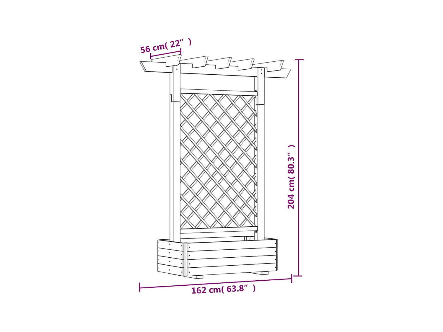 Jardinière pergola 162 x 56 x 204 cm Bois