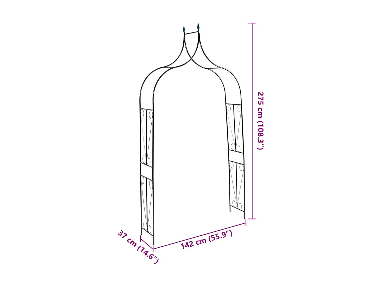 Arco de jardim Verde escuro 120x38x258 cm Ferro