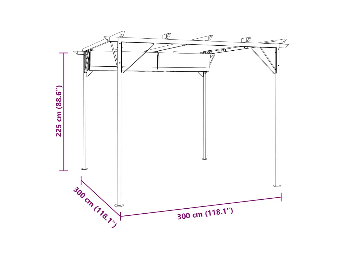 Pérgola con techo retráctil Blanco crema 3 x 3 m Acero