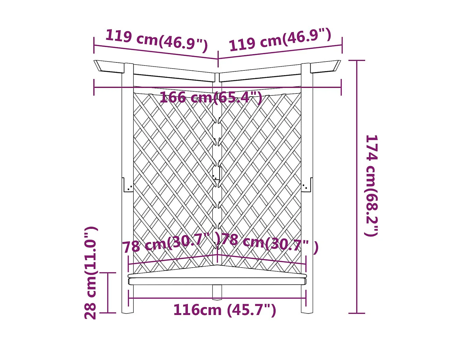 Eckpergola mit Bank 166x81x174 cm Imprägniertes Kiefernholz