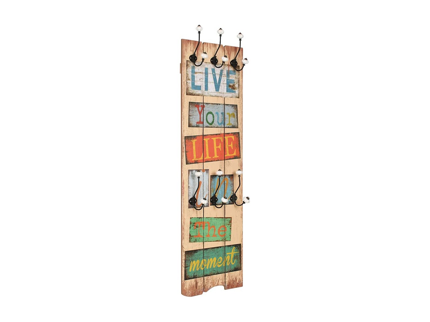 Appendiabiti Da Parete In Legno Paulonia | 6 Ganci | 100x40x3,5 Cm | Con Scritte Creative | Nero | Per Ingresso E Corridoio
